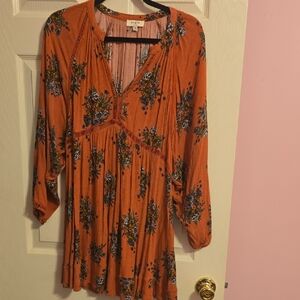 Umgee Rust Floral‎ Long Sleeve Dress